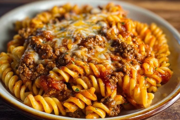 Cheesy Velveeta Rotini with Italian Beef Marinara