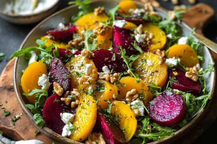 Golden Beet Salad with Goat Cheese and Walnuts