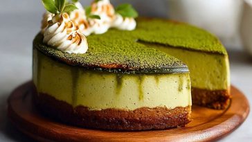 Baked Vanilla Matcha Cheesecake with Basque Twist