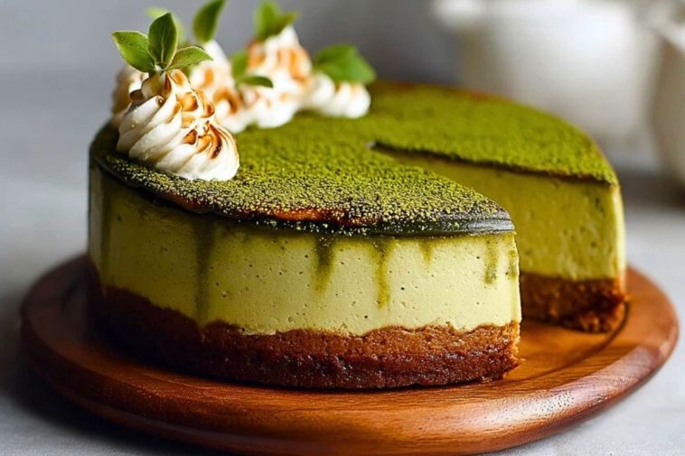 Baked Vanilla Matcha Cheesecake with Basque Twist