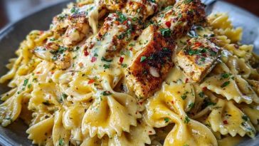 Creamy Cajun Chicken Bowtie Pasta with Garlic Cheese Sauce
