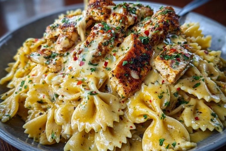Creamy Cajun Chicken Bowtie Pasta with Garlic Cheese Sauce