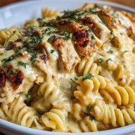 Creamy Cajun Chicken Rotini with Garlic Mozzarella Sauce