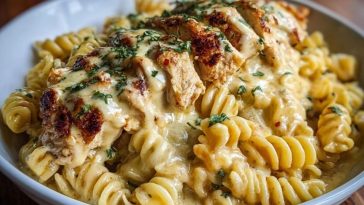 Creamy Cajun Chicken Rotini with Garlic Mozzarella Sauce