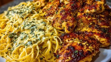 Creamy Garlic Parmesan Chicken with Cheesy Linguine