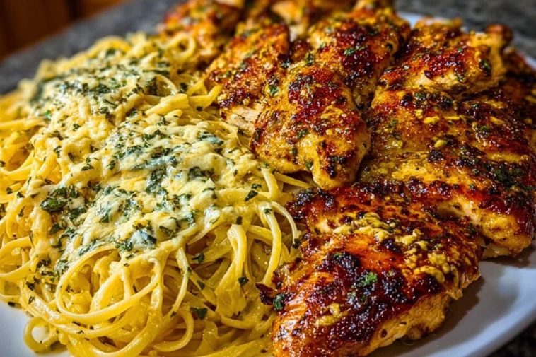 Creamy Garlic Parmesan Chicken with Cheesy Linguine