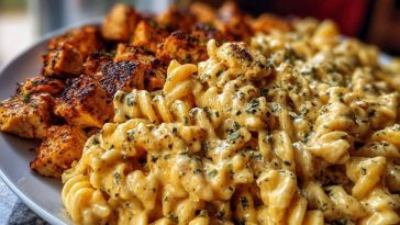 Creamy Velveeta Chicken Rotini Pasta with Mozzarella Garlic Cheese Sauce