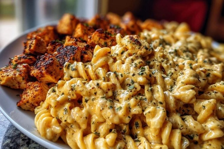 Creamy Velveeta Chicken Rotini Pasta with Mozzarella Garlic Cheese Sauce