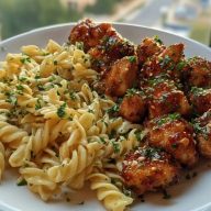 Garlic Butter Chicken Bites & Spicy Cajun Alfredo Twisted Pasta