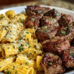Garlic Butter Steak with Creamy Parmesan Rigatoni