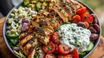 Grilled Chicken Greek Salad with Tzatziki