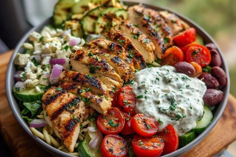 Grilled Chicken Greek Salad with Tzatziki