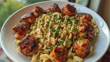 Maple Garlic Chicken Bites with Spicy Cajun Alfredo