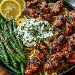 Smoky Paprika Chicken Alfredo with Lemon Feta Whip & Charred Green Beans