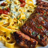 Spicy Cajun Steak with Parmesan Fettuccine Pasta