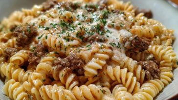 Beef and Rotini in Garlic Parmesan Sauce