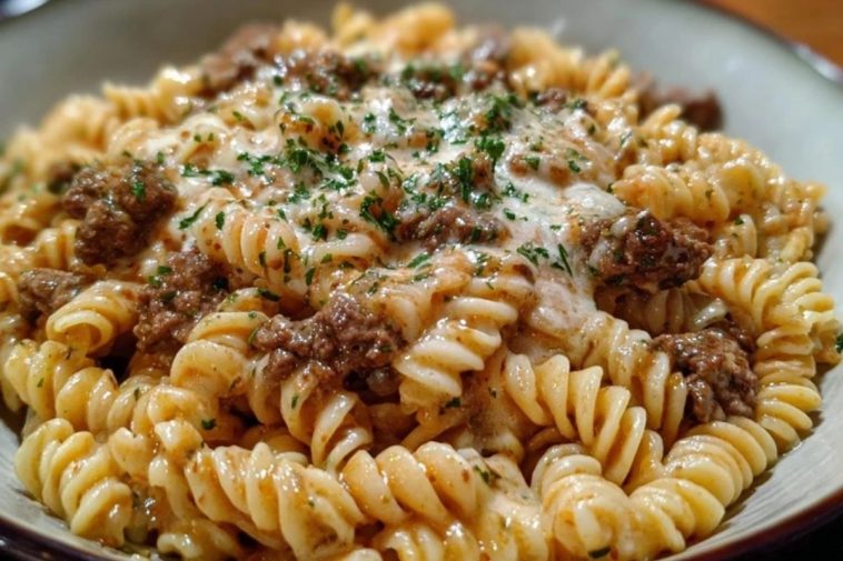 Beef and Rotini in Garlic Parmesan Sauce