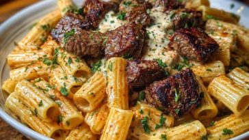 Cajun Garlic Butter Linguine with Tender Beef Strips Rigatoni