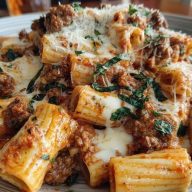 Cheesy Beef and Italian Sausage Rigatoni in Garlic Butter Sauce