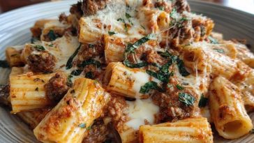 Cheesy Beef and Italian Sausage Rigatoni in Garlic Butter Sauce
