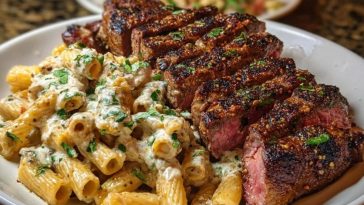 Cheesy Cajun Garlic Butter Steak with Creamy Rigatoni