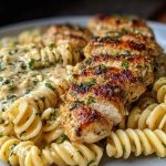 Cheesy Twisted Pasta with Creamy Garlic Parmesan Chicken