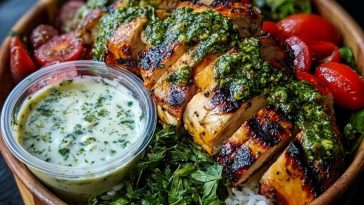 Chimichurri Grilled Chicken Bowl with Garlic Sauce