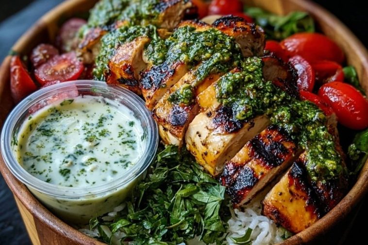 Chimichurri Grilled Chicken Bowl with Garlic Sauce