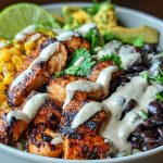 Chipotle Chicken Bowl with Black Beans, Corn, & Creamy Sauce