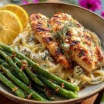 Coconut-Lemon Chicken Alfredo with Chili Feta Cream & Crispy Parmesan Green Beans