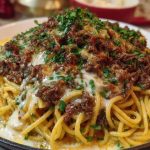 Creamy Cajun Beef Spaghetti with Three-Cheese Parmesan Sauce
