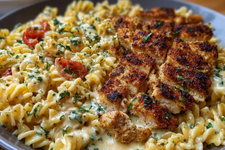 Creamy Cajun Chicken Twisted Pasta with Mozzarella Alfredo