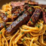 Creamy Cajun Garlic Butter Spaghetti with Beef Strips