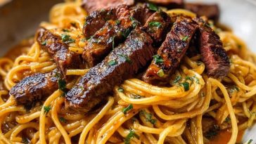 Creamy Cajun Garlic Butter Spaghetti with Beef Strips