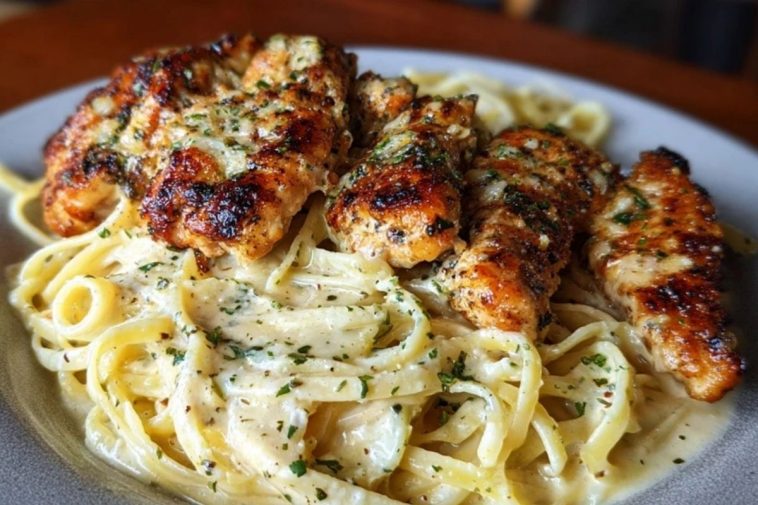 Creamy Garlic Butter Chicken & Linguine in Alfredo Sauce