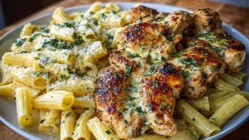 Creamy Garlic Parmesan Chicken with Cheesy Penne Pasta
