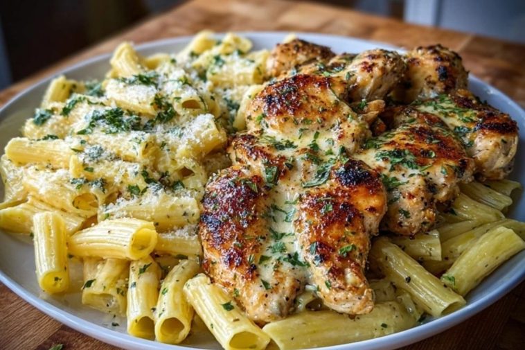 Creamy Garlic Parmesan Chicken with Cheesy Penne Pasta