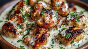 Creamy Garlic Sauce with Grilled Chicken Bites