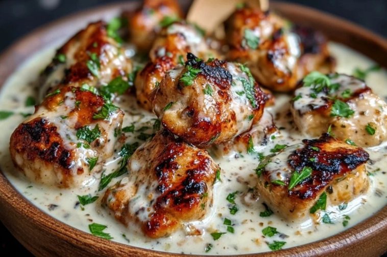 Creamy Garlic Sauce with Grilled Chicken Bites