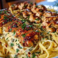 Creamy Mozzarella Chicken Linguine in Garlic Cajun Butter