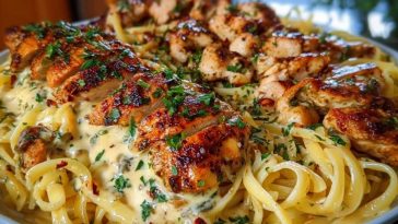 Creamy Mozzarella Chicken Linguine in Garlic Cajun Butter