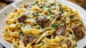Creamy Parmesan Beef Fettuccine with Garlic Butter Sauce