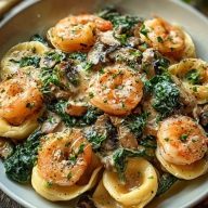 Creamy Spinach Mushroom Shrimp Shells