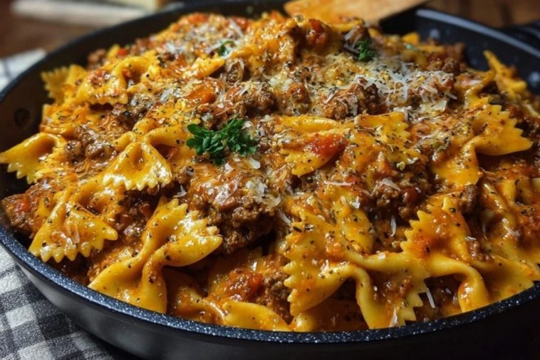 Creamy Velveeta Bowtie Pasta with Italian Beef Marinara