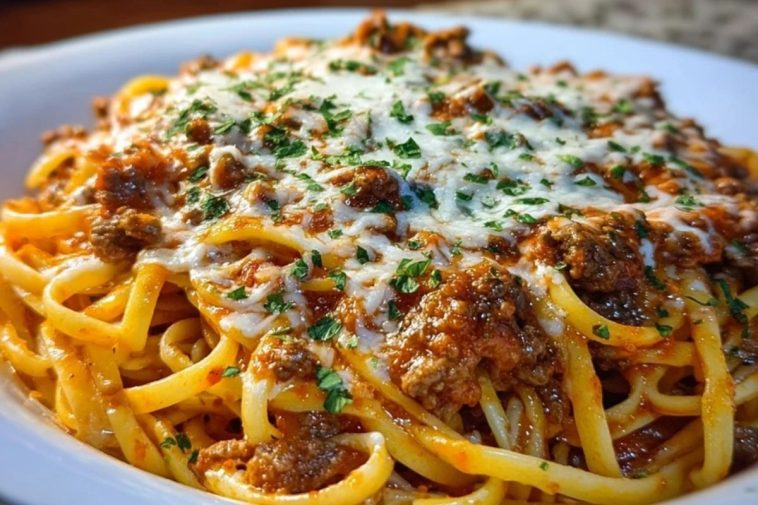 Creamy Velveeta Linguine with Italian Beef Marinara