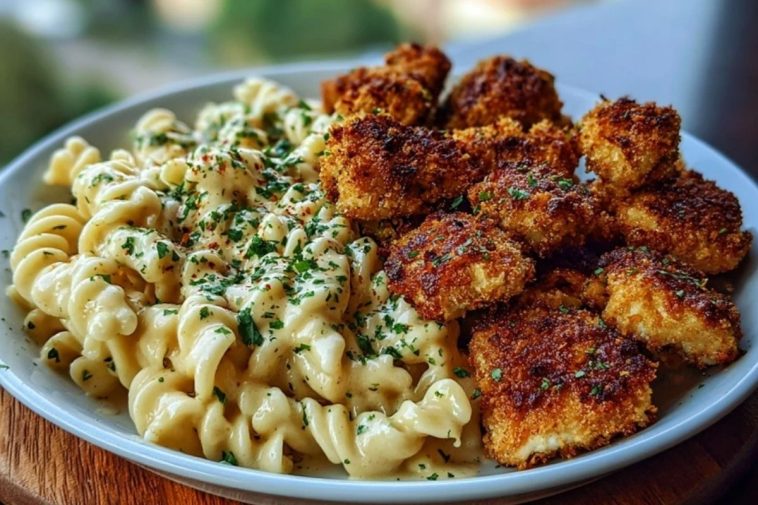 Crispy Parmesan Chicken Bites with Smoky Cajun Alfredo Gemelli Recipe