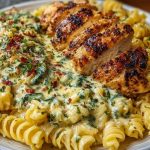 Delicious Creamy Garlic Parmesan Chicken and Cheesy Twisted Pasta