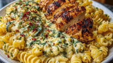 Delicious Creamy Garlic Parmesan Chicken and Cheesy Twisted Pasta