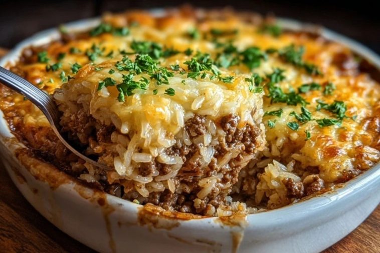 French Onion Ground Beef and Rice Casserole