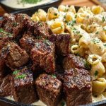 Garlic Butter Steak Bites & Creamy Chipotle White Cheddar Shells
